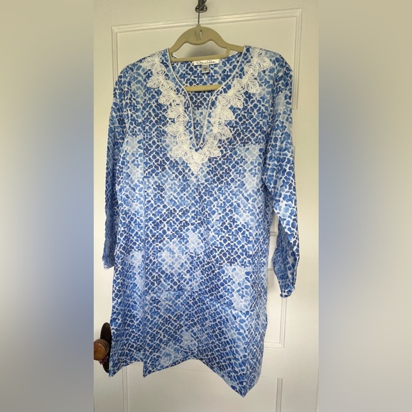 Oscar de la Renta Embroidered Caftan Tunic Dress Coverup Resort Blue Sleep Small - Picture 6 of 10